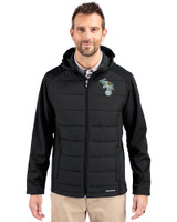 Athletics Cooperstown Cutter & Buck Evoke Hybrid Softshell Recycled Full Zip Mens Hooded Jacket Black Front
