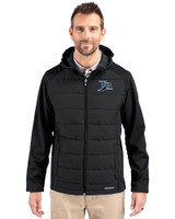 Tampa Bay Rays Cooperstown Cutter & Buck Evoke Hybrid Softshell Recycled Full Zip Mens Hooded Jacket Black Front