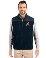 Atlanta Braves Cooperstown Cutter & Buck Cascade Eco Fleece Mens Vest Navy Blue Front
