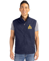 Seattle Mariners Cooperstown Cutter & Buck Charter Eco Recycled Mens Full-Zip Vest Navy Blue Front