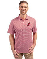 Cleveland Indians Cooperstown Cutter & Buck Forge Eco Double Stripe Stretch Recycled Mens Big &Tall Polo Cardinal Red/White Front