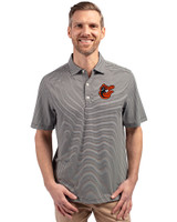 Baltimore Orioles Cooperstown Cutter & Buck Forge Eco Double Stripe Stretch Recycled Mens Polo Black/White Front