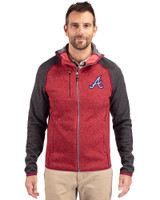 Atlanta Braves Cooperstown Cutter & Buck Mainsail Full Zip Hooded Mens Jacket Cardinal Red Heather/Charcoal Heather Front