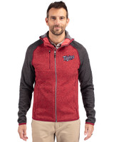 Minnesota Twins Cooperstown Cutter & Buck Mainsail Full Zip Hooded Mens Jacket Cardinal Red Heather/Charcoal Heather Front