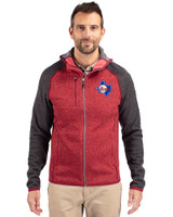 Texas Rangers Cooperstown Cutter & Buck Mainsail Full Zip Hooded Mens Jacket Cardinal Red Heather/Charcoal Heather Front
