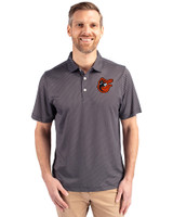 Baltimore Orioles Cooperstown Cutter & Buck Pike Eco Symmetry Print Stretch Recycled Mens Big & Tall Polo Black/White Front