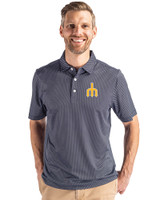 Seattle Mariners Cooperstown Cutter & Buck Pike Eco Symmetry Print Stretch Recycled Mens Big & Tall Polo Navy Blue/White Front