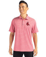 Boston Red Sox Cooperstown Cutter & Buck Forge Recycled Heather Stripe Four-Way Stretch Mens Big & Tall Polo Cardinal Red Heather Front