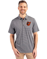 Baltimore Orioles Cooperstown Cutter & Buck Forge Eco Heather Stripe Stretch Recycled Mens Big & Tall Polo Black Heather Front