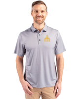 Seattle Mariners Cooperstown Cutter & Buck Pike Eco Tonal Geo Print Stretch Recycled Mens Big & Tall Polo Elemental Grey Front
