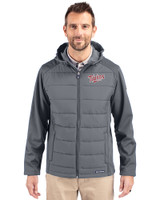 Minnesota Twins Cooperstown Cutter & Buck Evoke Hybrid Eco Softshell Recycled Full Zip Mens Big & Tall Hooded Jacket Elemental Grey Front