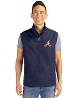 Atlanta Braves Cooperstown Cutter & Buck Charter Eco Full-Zip Mens Big & Tall Vest Navy Blue Front