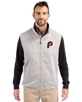 Philadelphia Phillies Cooperstown Cutter & Buck Charter Eco Full-Zip Mens Big & Tall Vest Polished Medium Gray Front
