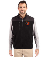 Baltimore Orioles Cooperstown Cutter & Buck Cascade Eco Sherpa Mens Big and Tall Fleece Vest Black Front