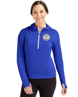 Milwaukee Brewers Cooperstown Cutter & Buck Daybreak Eco Recycled Womens Half Zip Hoodie Tour Blue Front
