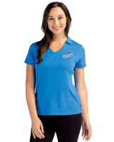 Los Angeles Dodgers Cooperstown Cutter & Buck Daybreak Eco Recycled Womens V-neck Polo Digital Front