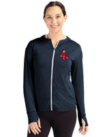 Boston Red Sox Cooperstown Cutter & Buck Daybreak Eco Recycled Womens Full Zip Hoodie Navy Blue Front