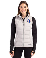 Texas Rangers Cooperstown Cutter & Buck Evoke Hybrid Softshell Recycled Womens Full Zip Vest CONCRETE Front