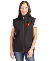 Baltimore Orioles Cooperstown Cutter & Buck Charter Eco Recycled Full-Zip Womens Vest Black Front