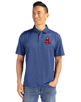 Boston Red Sox Cooperstown Cutter & Buck Pike Recycled Pebble Print Mens Polo Navy Blue Front