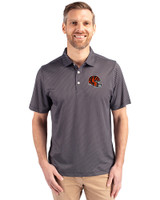 Cincinnati Bengals NFL Helmet Cutter & Buck Pike Eco Symmetry Print Stretch Recycled Mens Big & Tall Polo Black/White Front