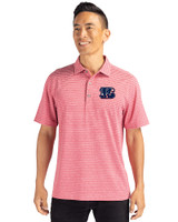 Cincinnati Bengals Americana Cutter & Buck Forge Eco Heather Stripe Stretch Recycled Mens Big & Tall Polo Cardinal Red Heather Front