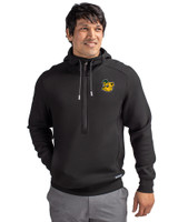 Baylor Sailor Bear College Vault Cutter & Buck Roam Epic Versatility Half Zip Recycled Mens Hooded Pullover Black Front