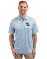 Carolina Panthers NFL Helmet Cutter & Buck Forge Eco Double Stripe Stretch Recycled Mens Big &Tall Polo Atlas/White Front