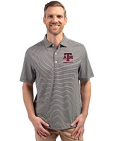 Texas A&M Aggies Alumni Cutter & Buck Forge Eco Double Stripe Stretch Recycled Mens Big &Tall Polo Black/White Front