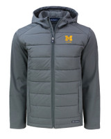 Michigan Wolverines Alumni Cutter & Buck Evoke Hybrid Eco Softshell Recycled Full Zip Mens Big & Tall Hooded Jacket EG_MANN_HG 1