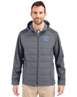 North Carolina Tar Heels Alumni Cutter & Buck Evoke Hybrid Eco Softshell Recycled Full Zip Mens Big & Tall Hooded Jacket Elemental Grey Front