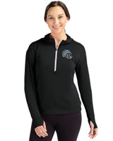 Detroit Lions NFL Helmet Cutter & Buck Daybreak Eco Recycled Womens Half Zip Hoodie Black Front