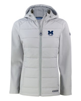 Michigan Wolverines Alumni Cutter & Buck Evoke Hybrid Eco Softshell Recycled Full Zip Womens Hooded Jacket CNC_MANN_HG 1