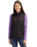 Washington Commanders NFL Helmet Cutter & Buck Evoke Hybrid Softshell Recycled Womens Full Zip Vest Black Front