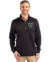 Las Vegas Raiders Cutter & Buck Traverse Stretch Eco Quarter Zip Mens Pullover Black Front