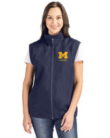 Michigan Wolverines Alumni Cutter & Buck Charter Eco Recycled Full-Zip Womens Vest Navy Blue Front