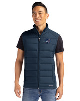Miami Dolphins Americana Cutter & Buck Evoke Hybrid Softshell Recycled Mens Full Zip Vest Navy Blue Front