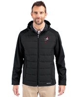 Ohio State Brutus Vintage Cutter & Buck Evoke Hybrid Softshell Recycled Full Zip Mens Hooded Jacket Black Front
