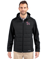 Clemson Tigers College Vault Cutter & Buck Evoke Hybrid Softshell Recycled Full Zip Mens Hooded Jacket Black Front