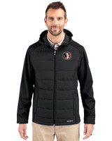 Florida State Seminoles College Vault Cutter & Buck Evoke Hybrid Softshell Recycled Full Zip Mens Hooded Jacket Black Front
