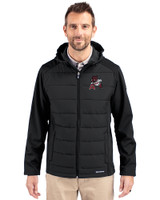 Arkansas Razorbacks College Vault Cutter & Buck Evoke Hybrid Softshell Recycled Full Zip Mens Hooded Jacket Black Front