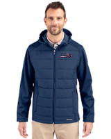 Seattle Seahawks Americana Cutter & Buck Evoke Hybrid Softshell Recycled Full Zip Mens Hooded Jacket Navy Blue Front