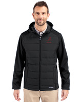 Alabama Crimson Tide Alumni Cutter & Buck Evoke Hybrid Softshell Recycled Full Zip Mens Hooded Jacket Black Front