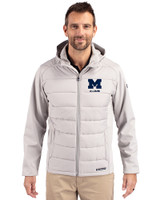 Michigan Wolverines Alumni Cutter & Buck Evoke Hybrid Softshell Recycled Full Zip Mens Hooded Jacket CONCRETE Front