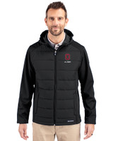Ohio State Buckeyes Alumni Cutter & Buck Evoke Hybrid Softshell Recycled Full Zip Mens Hooded Jacket Black Front