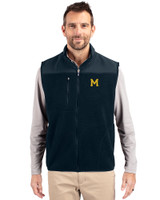 Michigan Wolverines College Vault Cutter & Buck Cascade Eco Fleece Mens Vest Navy Blue Front