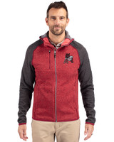 Arkansas Razorbacks College Vault Cutter & Buck Mainsail Full Zip Hooded Mens Jacket Cardinal Red Heather/Charcoal Heather Front