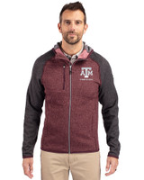 Texas A&M Aggies Alumni Cutter & Buck Mainsail Full Zip Hooded Mens Jacket Bordeaux Heather/Charcoal Heather Front