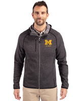 Michigan Wolverines Alumni Cutter & Buck Mainsail Full Zip Hooded Mens Jacket Charcoal Heather Front