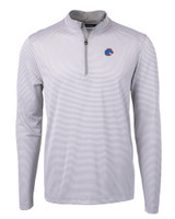 Boise State Broncos Cutter & Buck Virtue Eco Pique Micro Stripe Recycled Mens Quarter Zip POLWH_MANN_HG 1